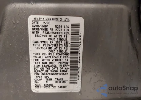 2009 Nissan Murano Sl из США, поврежденный, VIN JN8AZ18W99W123562